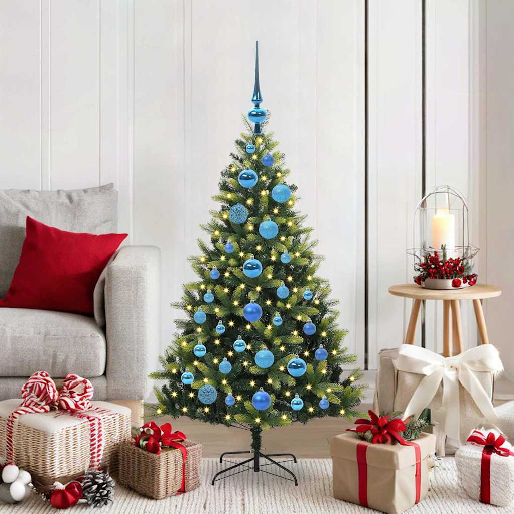 Kunstig hængslet juletræ med 150 LED-lys Grøn 120 cm PVC og PE