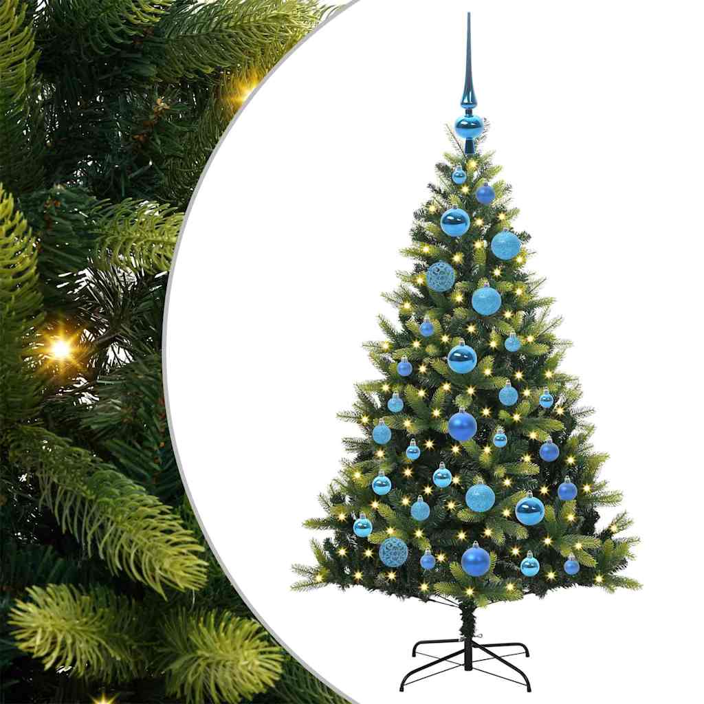 Kunstig hængslet juletræ med 150 LED-lys Grøn 120 cm PVC og PE