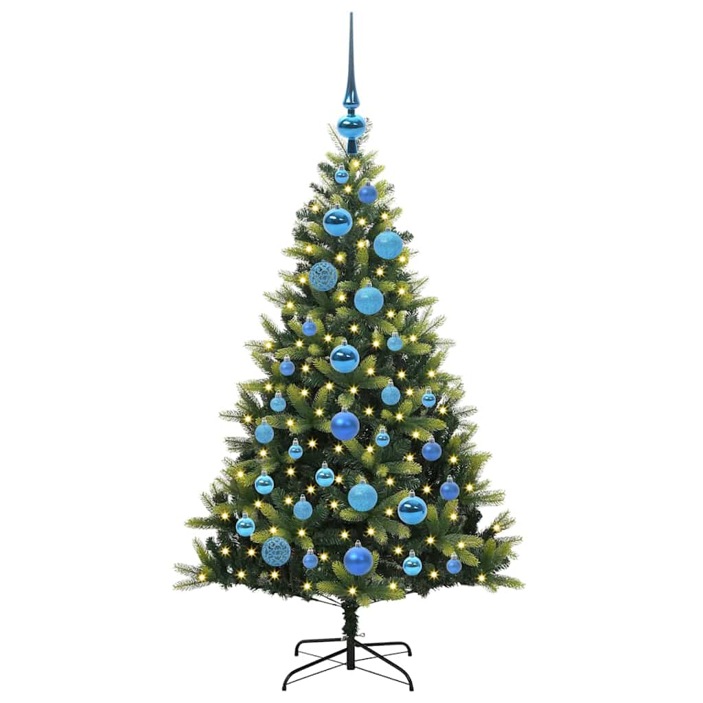 Kunstig hængslet juletræ med 150 LED-lys Grøn 120 cm PVC og PE