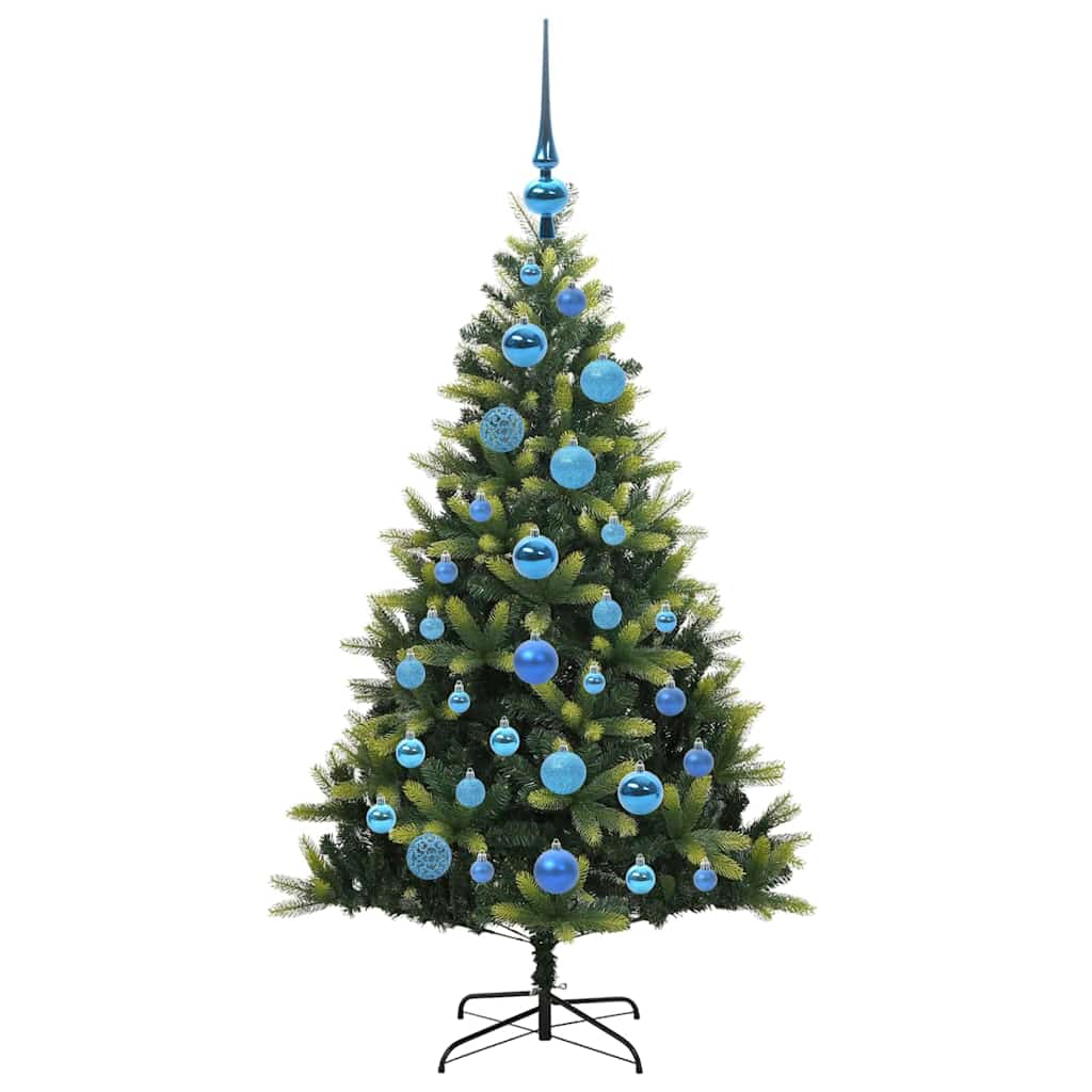 Kunstig hængslet juletræ med 150 LED-lys Grøn 120 cm PVC og PE