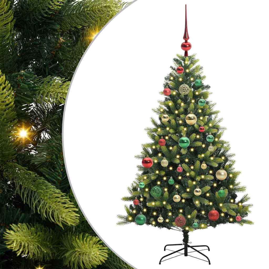 Kunstig hængslet juletræ med 150 LED-lys Grøn 120 cm PVC og PE