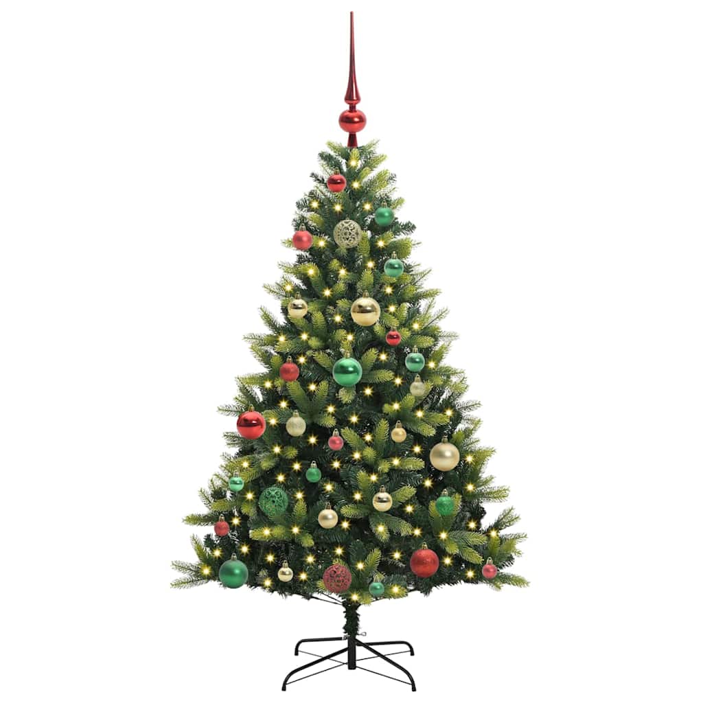 Kunstig hængslet juletræ med 150 LED-lys Grøn 120 cm PVC og PE