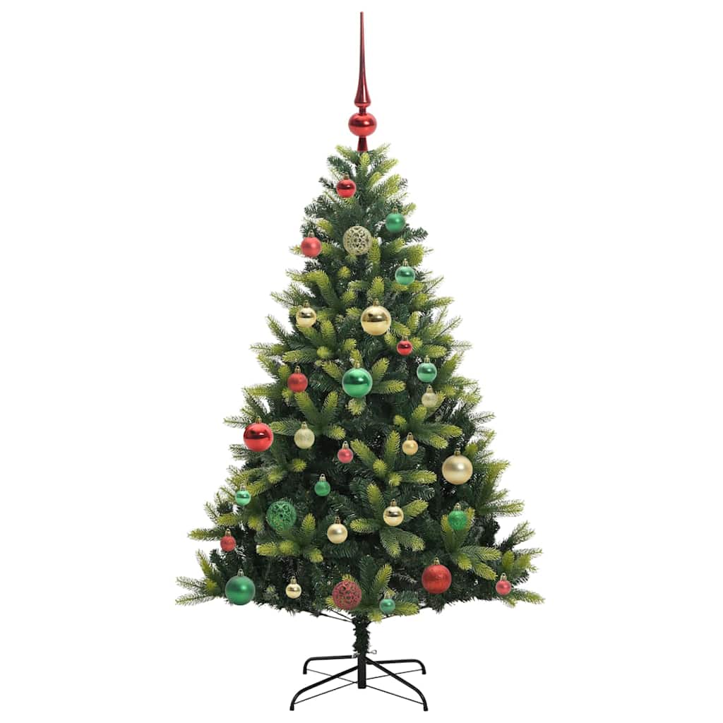 Kunstig hængslet juletræ med 150 LED-lys Grøn 120 cm PVC og PE