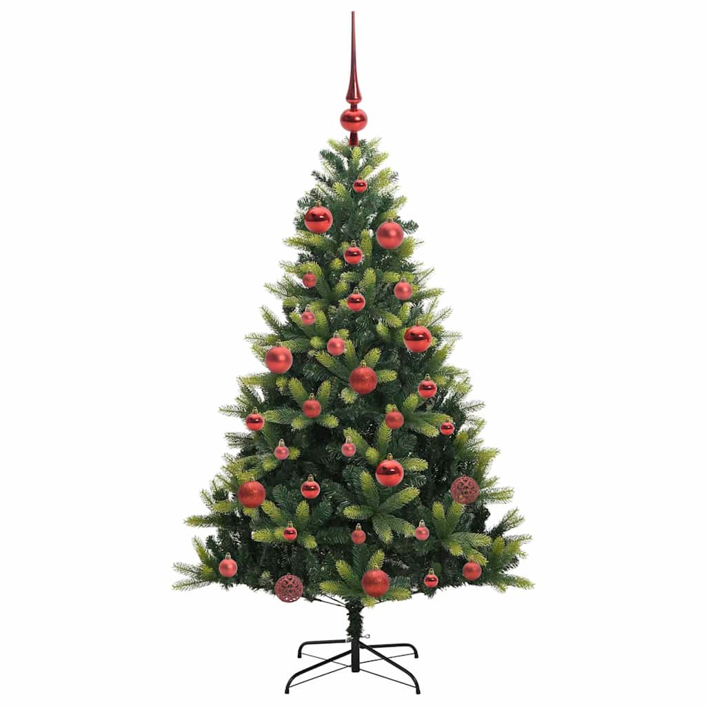 Kunstig hængslet juletræ med 150 LED-lys Grøn 150 cm PVC og PE