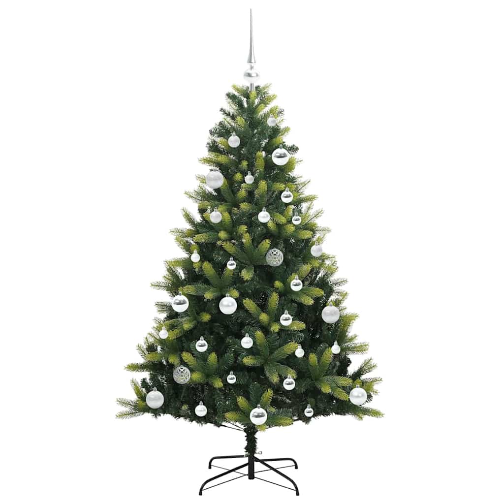 Kunstig hængslet juletræ med 150 LED-lys Grøn 150 cm PVC og PE