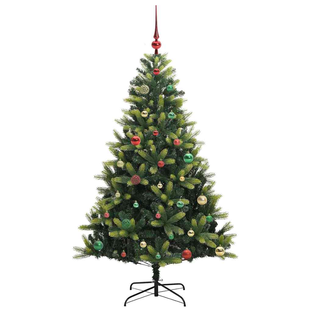 Kunstig hængslet juletræ med 150 LED-lys Grøn 150 cm PVC og PE