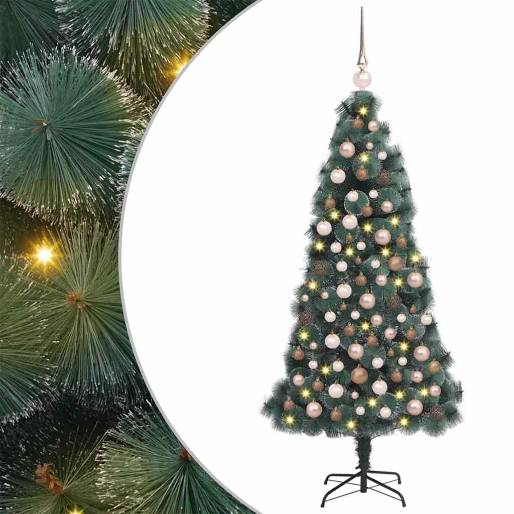 Kunstigt forlystet juletræ med kuglesæt Grøn 120 cm PET