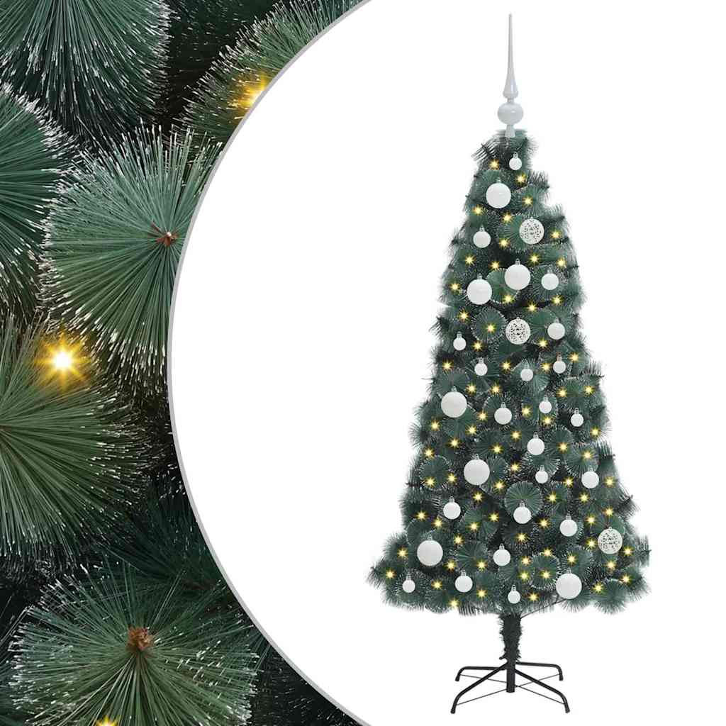 Kunstig forudbelyst juletræ med kuglesæt Grøn 120 cm PET
