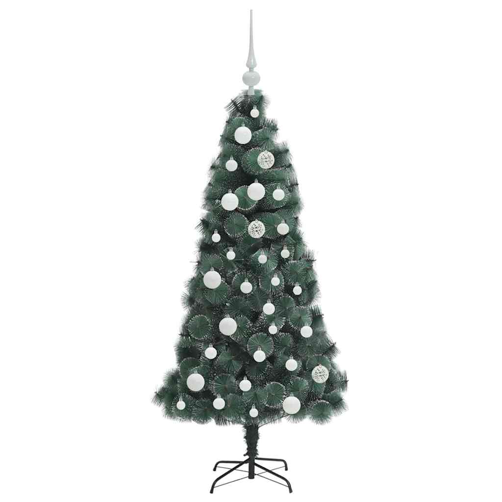 Kunstig forudbelyst juletræ med kuglesæt Grøn 120 cm PET