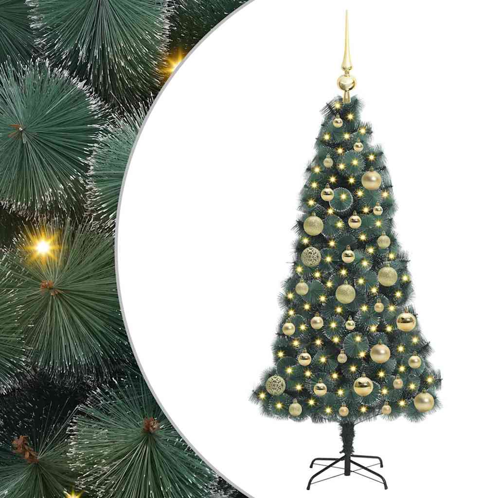 Kunstigt forlystet juletræ med kuglesæt Grøn 120 cm PET