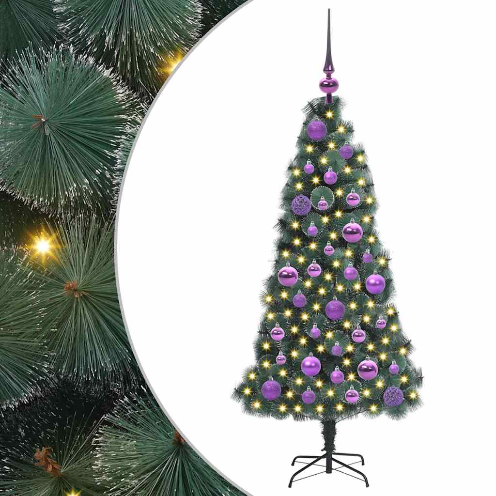Kunstigt forlystet juletræ med kuglesæt Grøn 120 cm PET