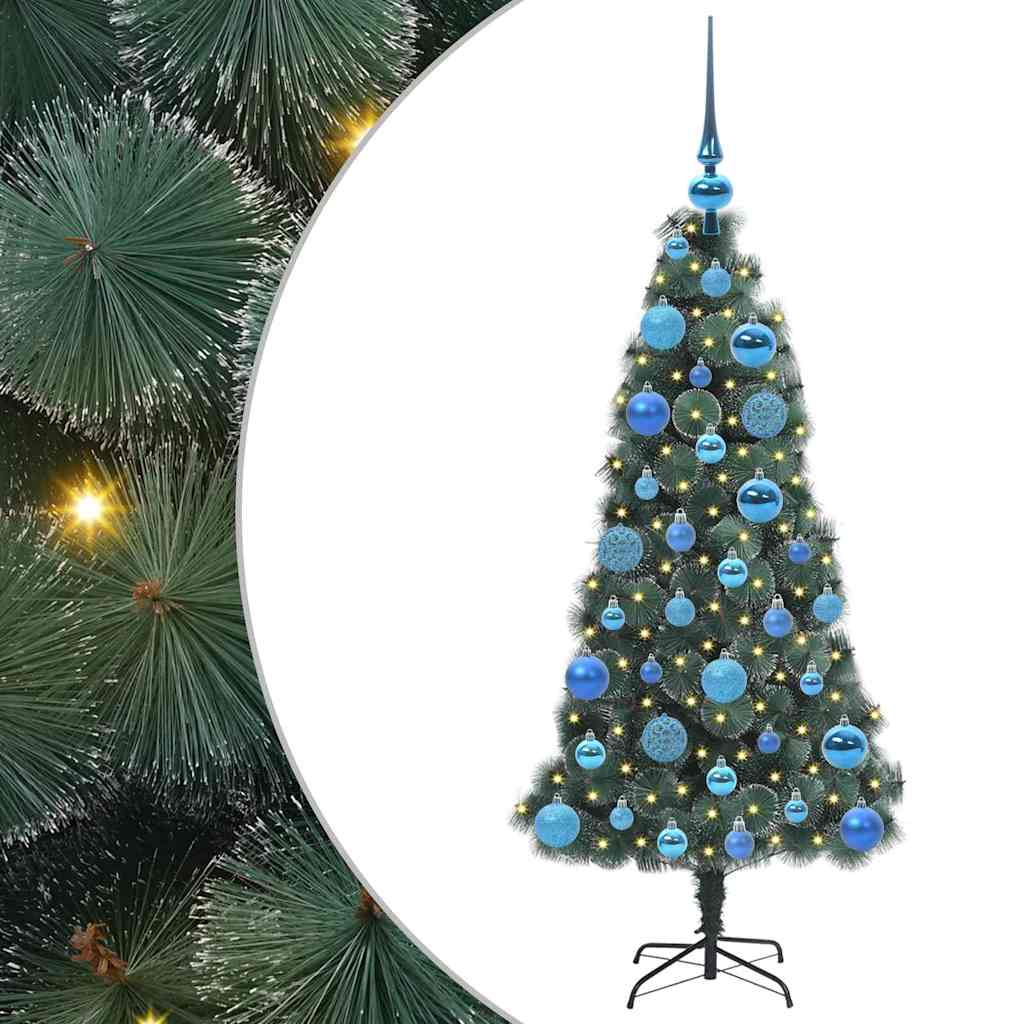 Kunstigt forbelyst juletræ med kuglesæt Grøn 120 cm PET