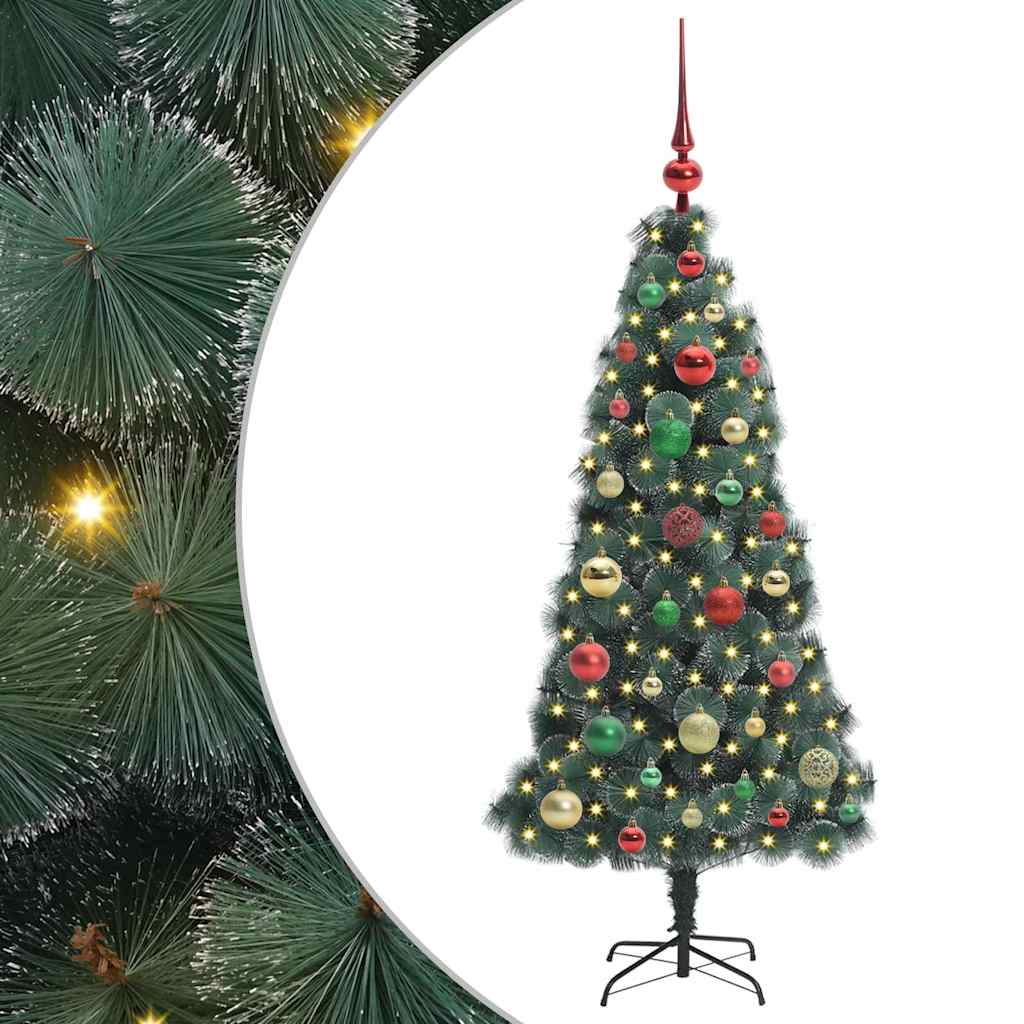 Kunstigt præ-belyset juletre med boldsæt Grøn 120 cm PET