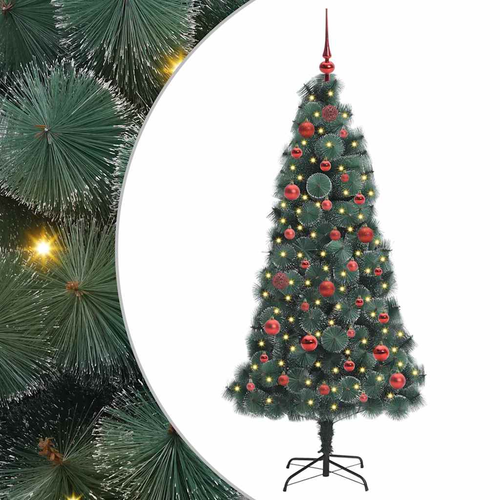 Kunstig forlystet juletræ med kuglesæt Grøn 150 cm PET