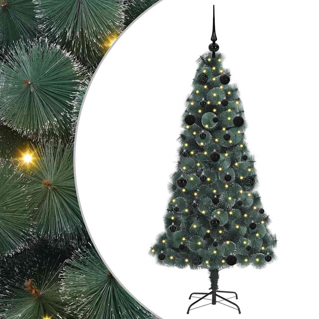 Kunstigt præget juletræ med kuglesæt Grøn 150 cm PET