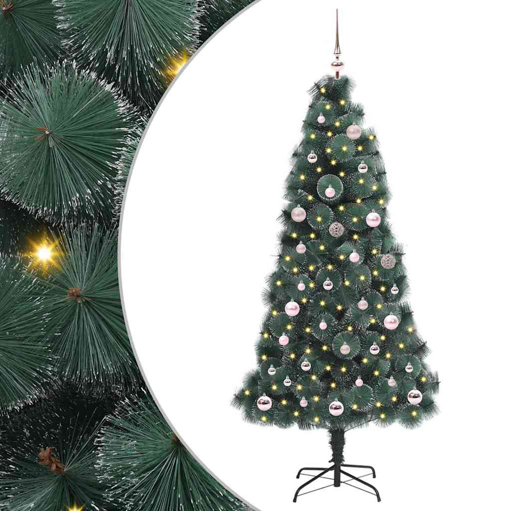 Kunstigt forlystet juletræ med kuglesæt Grøn 150 cm PET