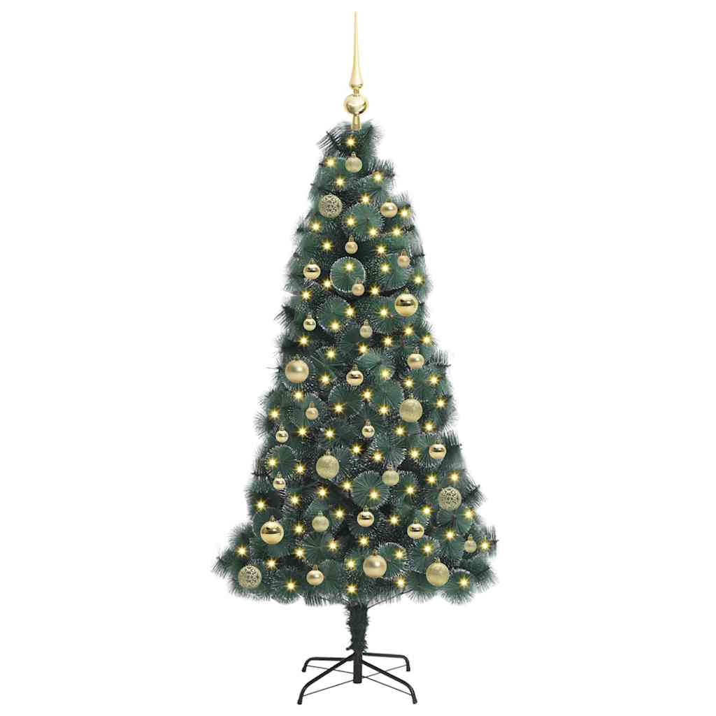 Kunstigt forbundet juletræ med kuglesæt Grøn 150 cm PET