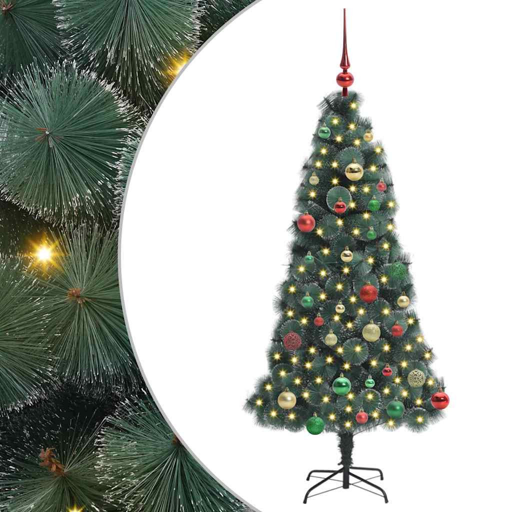 Kunstig forlystelsesjuletræ med kuglesæt Grøn 150 cm PET