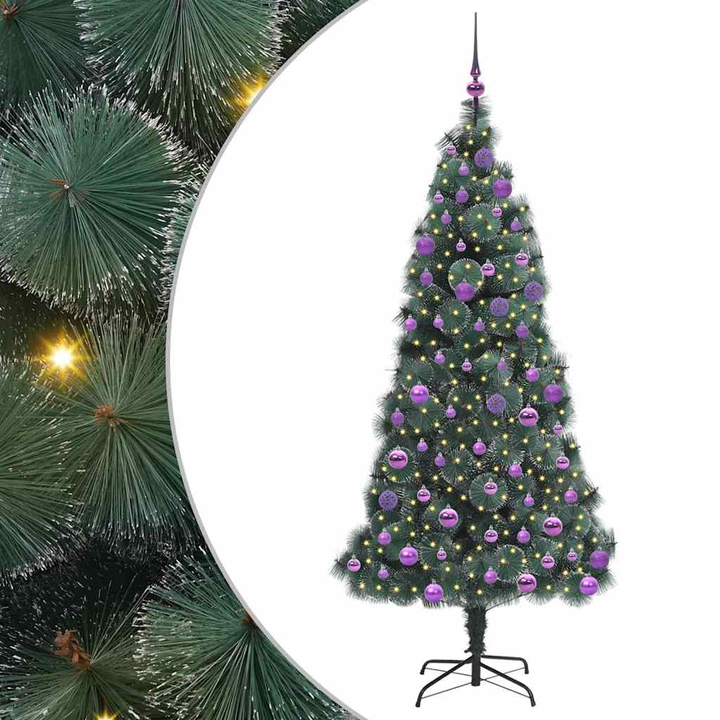 Kunstigt forhåndsbelyst juletræ med kuglesæt Grøn 180 cm PET