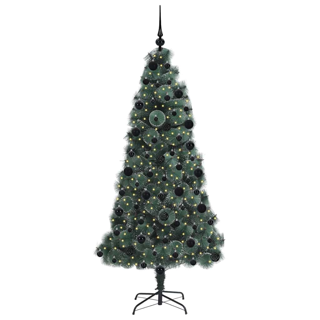 Kunstig Forbelyst Juletree med Kuglesæt Grøn 210 cm PET