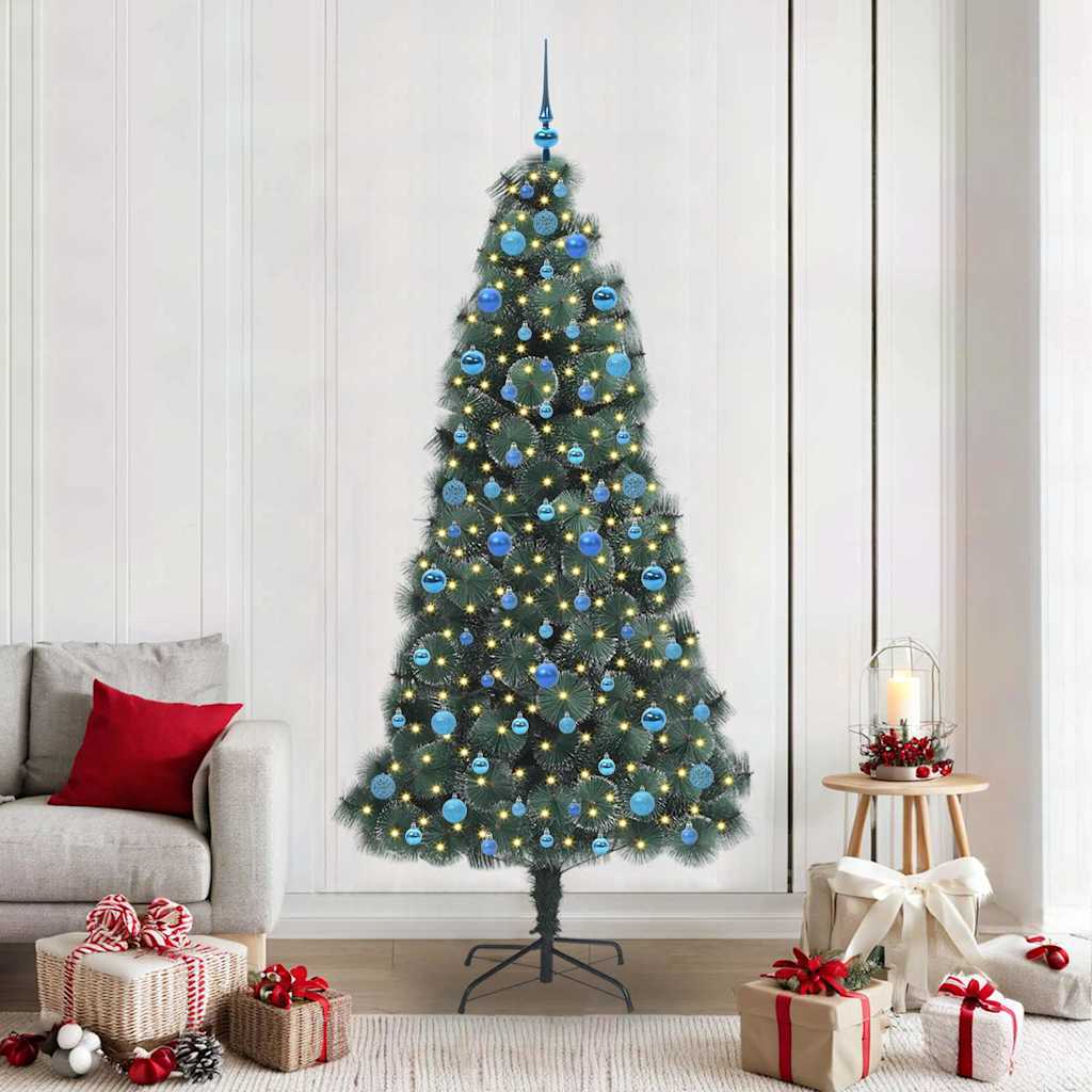 Kunstig forlystelsesjuletræ med boldsæt Grøn 210 cm PET