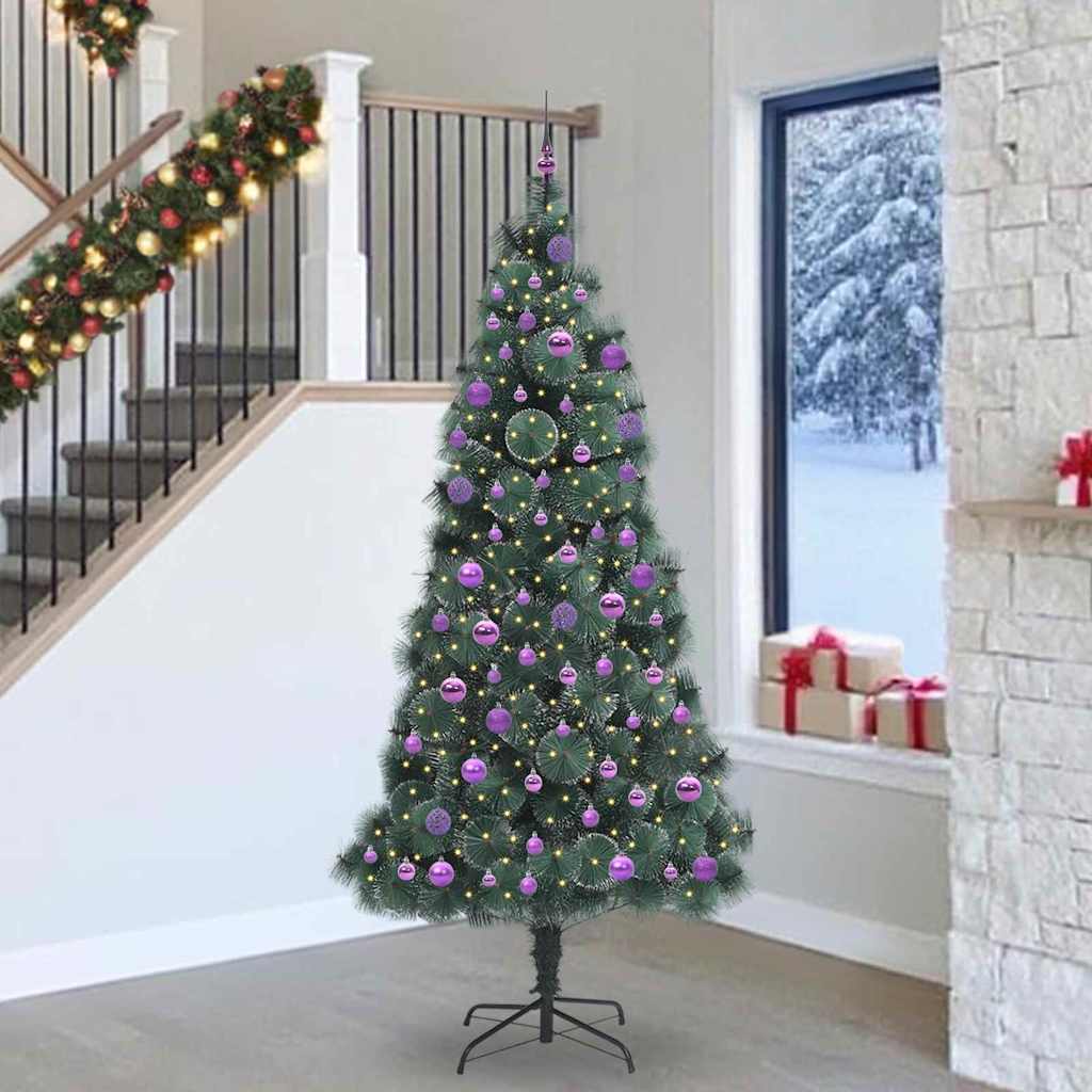 Kunstigt for-belyst juletree med kuglesæt Grøn 240 cm PET