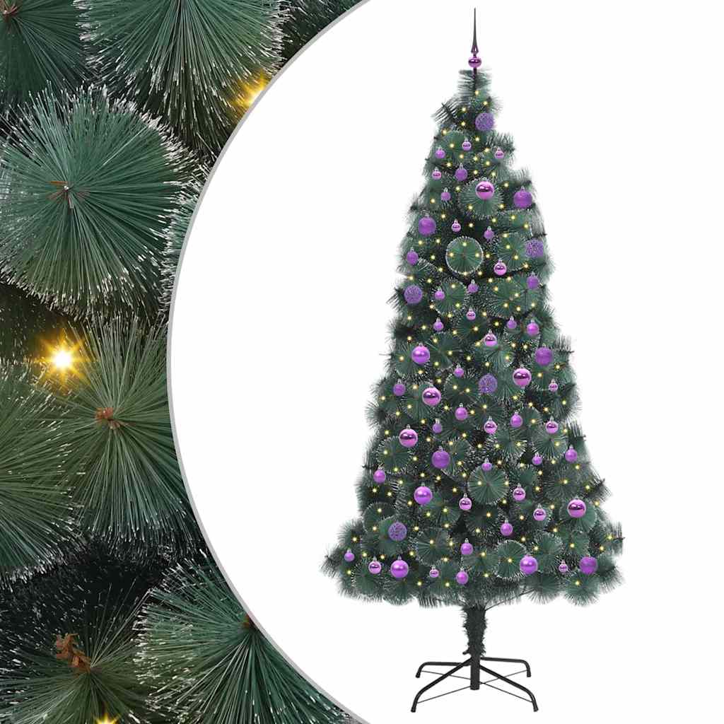 Kunstigt for-belyst juletree med kuglesæt Grøn 240 cm PET