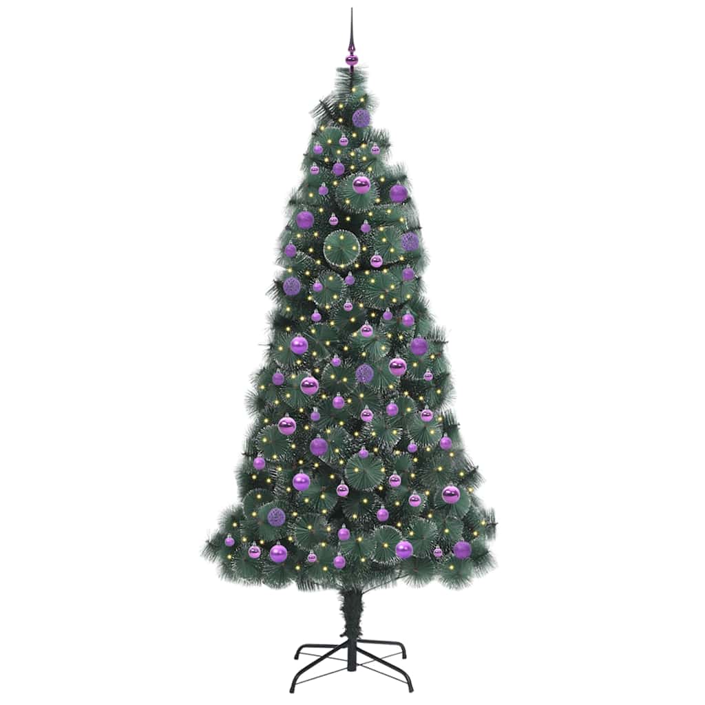 Kunstigt for-belyst juletree med kuglesæt Grøn 240 cm PET
