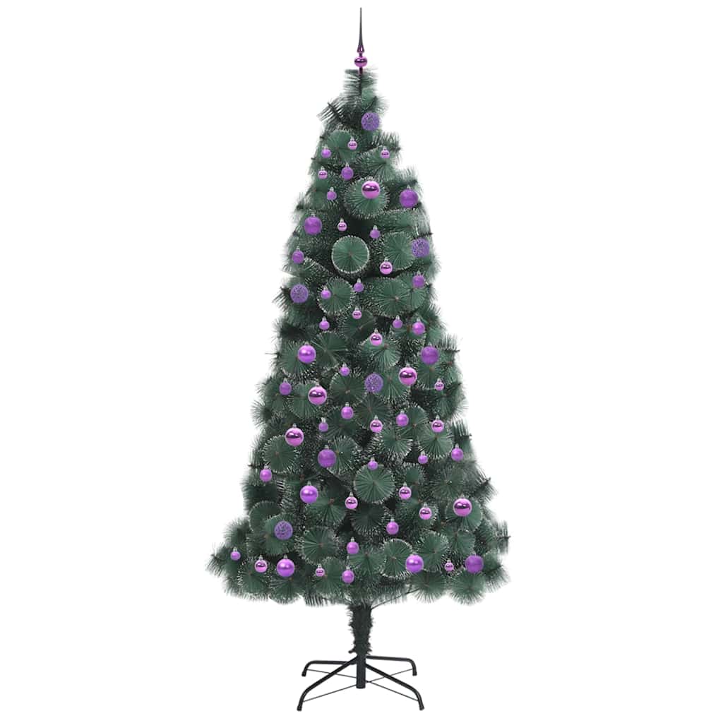 Kunstigt for-belyst juletree med kuglesæt Grøn 240 cm PET