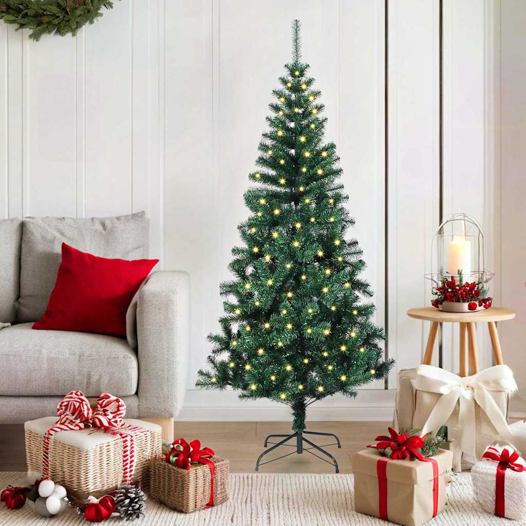 Kunstig Forbelyst Juletræ med stativ Grøn 150 cm PVC og metal