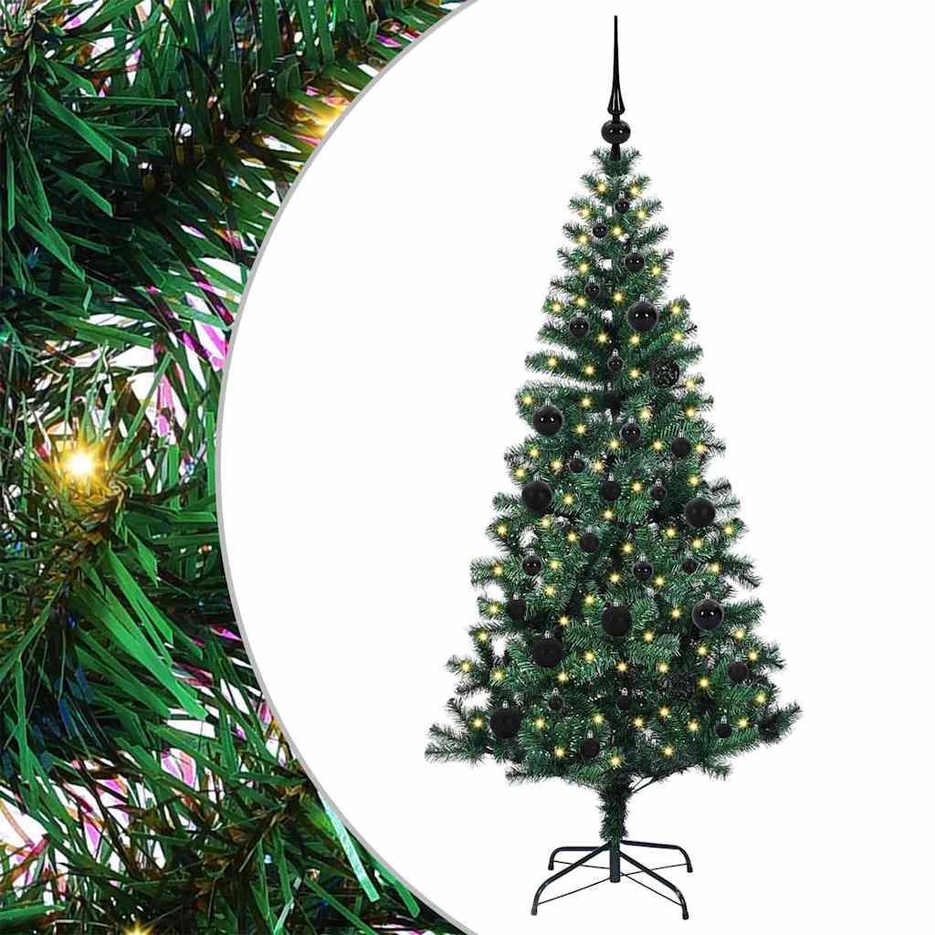 Kunstig Forbelyst Juletræ med stativ Grøn 150 cm PVC og metal