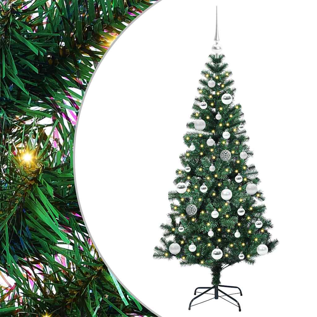 Kunstig Forbelyst Juletræ med stativ Grøn 150 cm PVC og metal