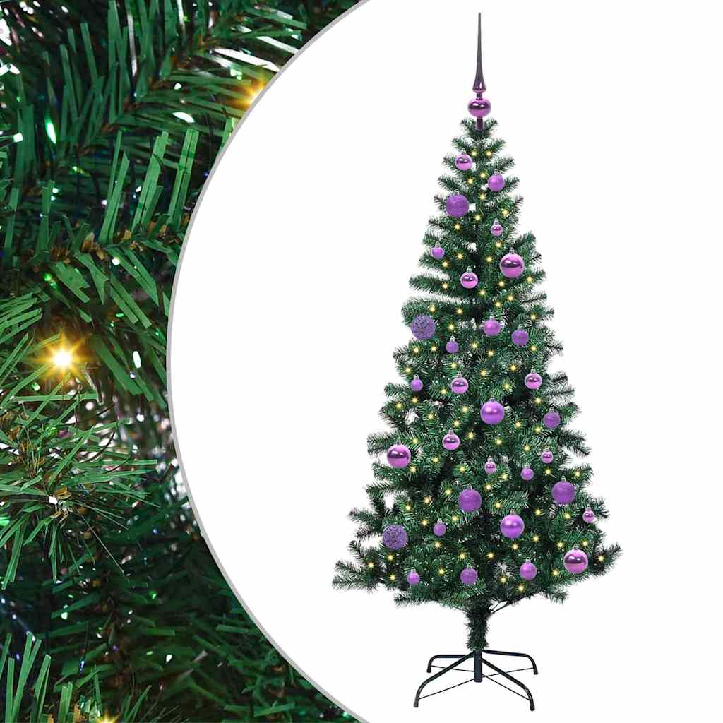 Kunstig Forbelyst Juletræ med stativ Grøn 150 cm PVC og metal