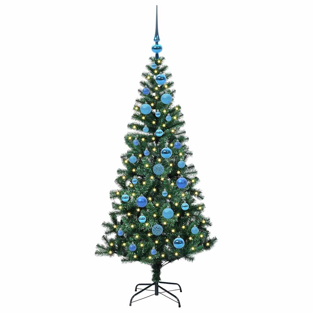 Kunstig Forbelyst Juletræ med stativ Grøn 150 cm PVC og metal