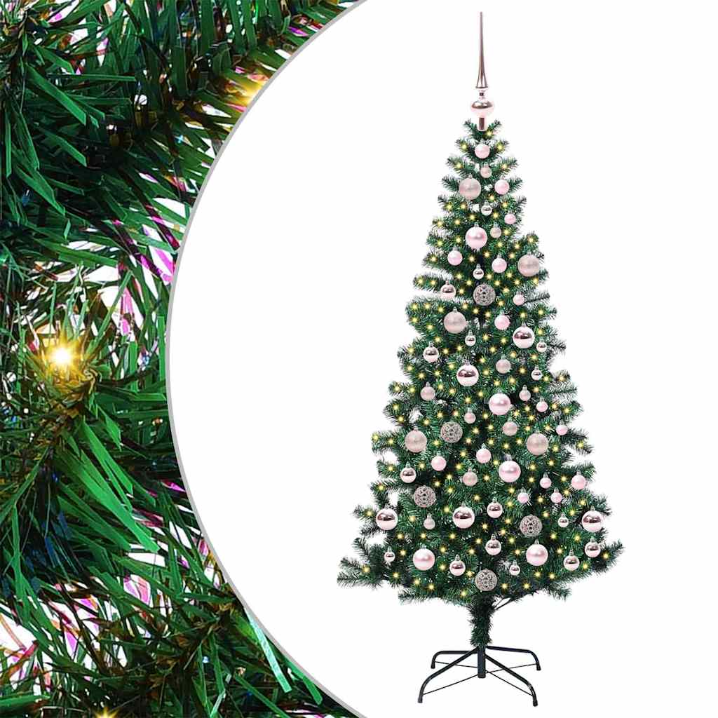 Kunstig Forbelyst Juletræ med stativ Grøn 180 cm PVC og metal