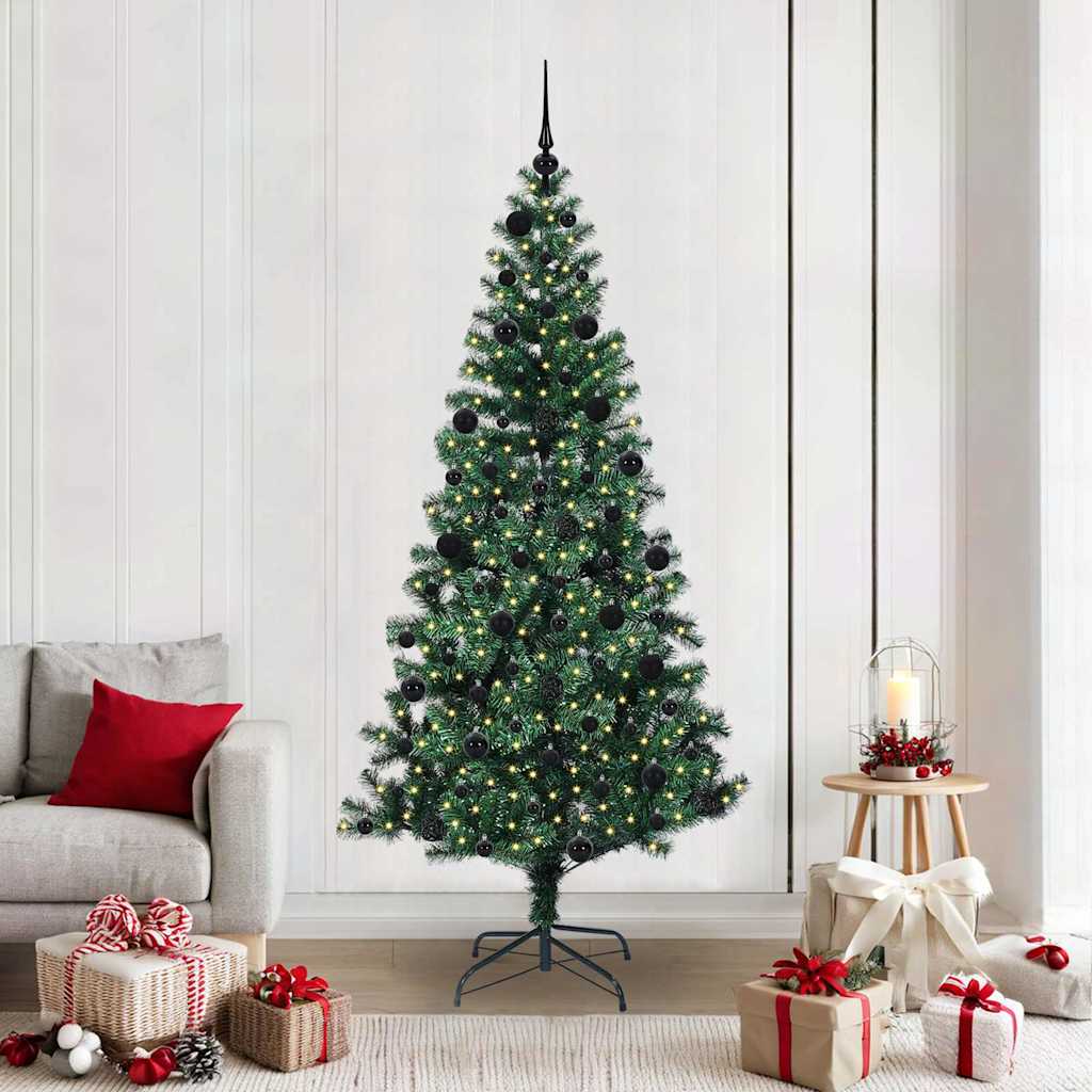 Kunstig Forbelyst Juletræ med stativ Grøn 210 cm PVC og metal