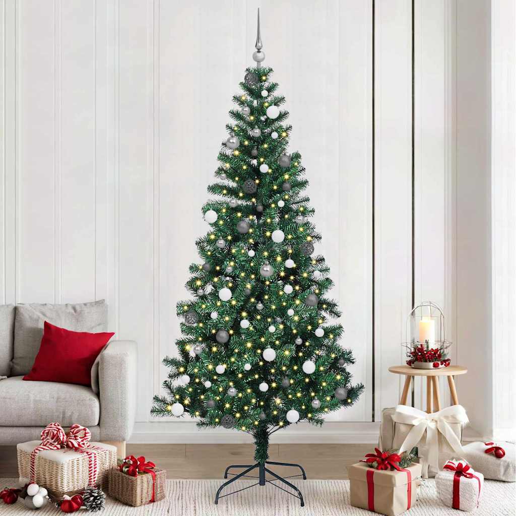 Kunstig Forbelyst Juletræ med stativ Grøn 240 cm PVC og metal