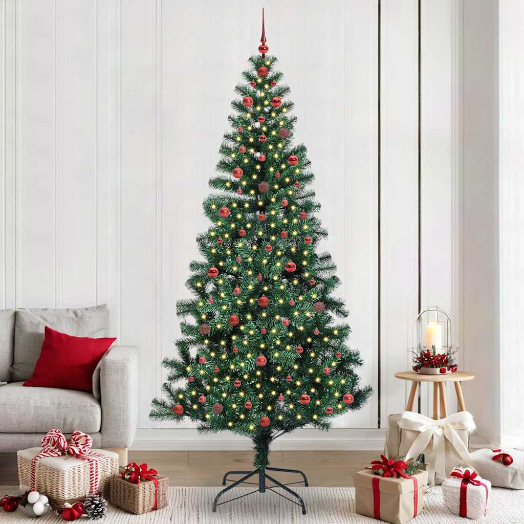 Kunstig Forbelyst Juletræ med stativ Grøn 240 cm PVC og metal