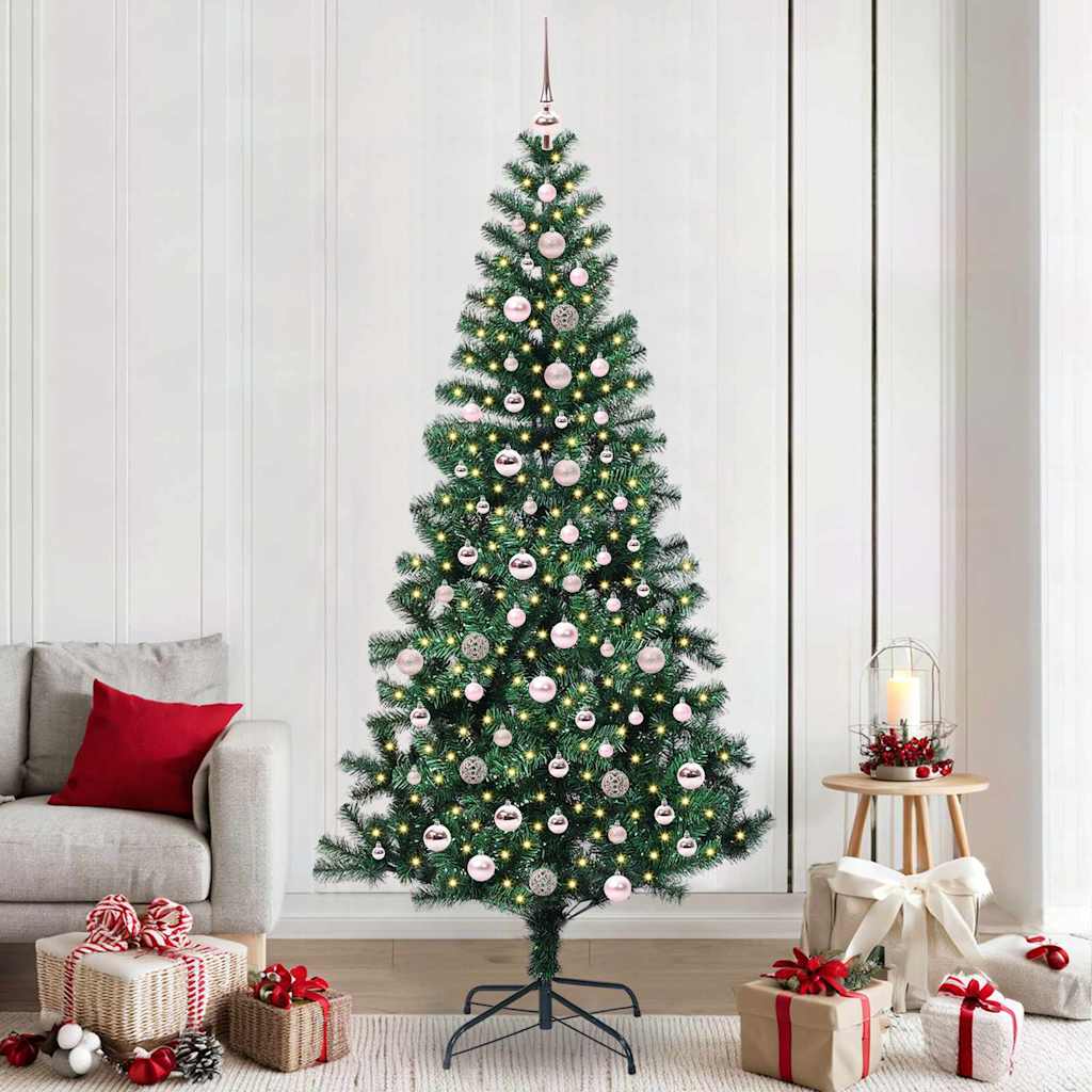 Kunstig Forbelyst Juletræ med stativ Grøn 240 cm PVC og metal