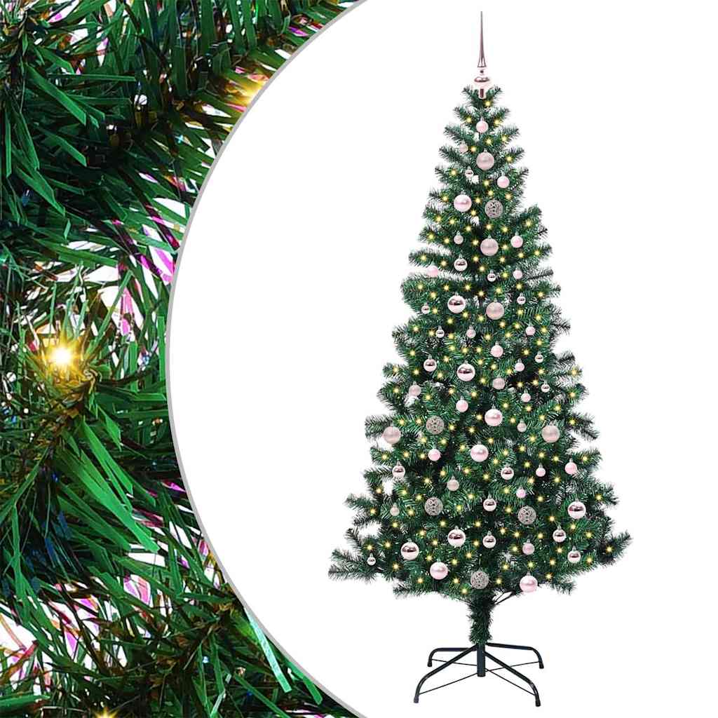 Kunstig Forbelyst Juletræ med stativ Grøn 240 cm PVC og metal