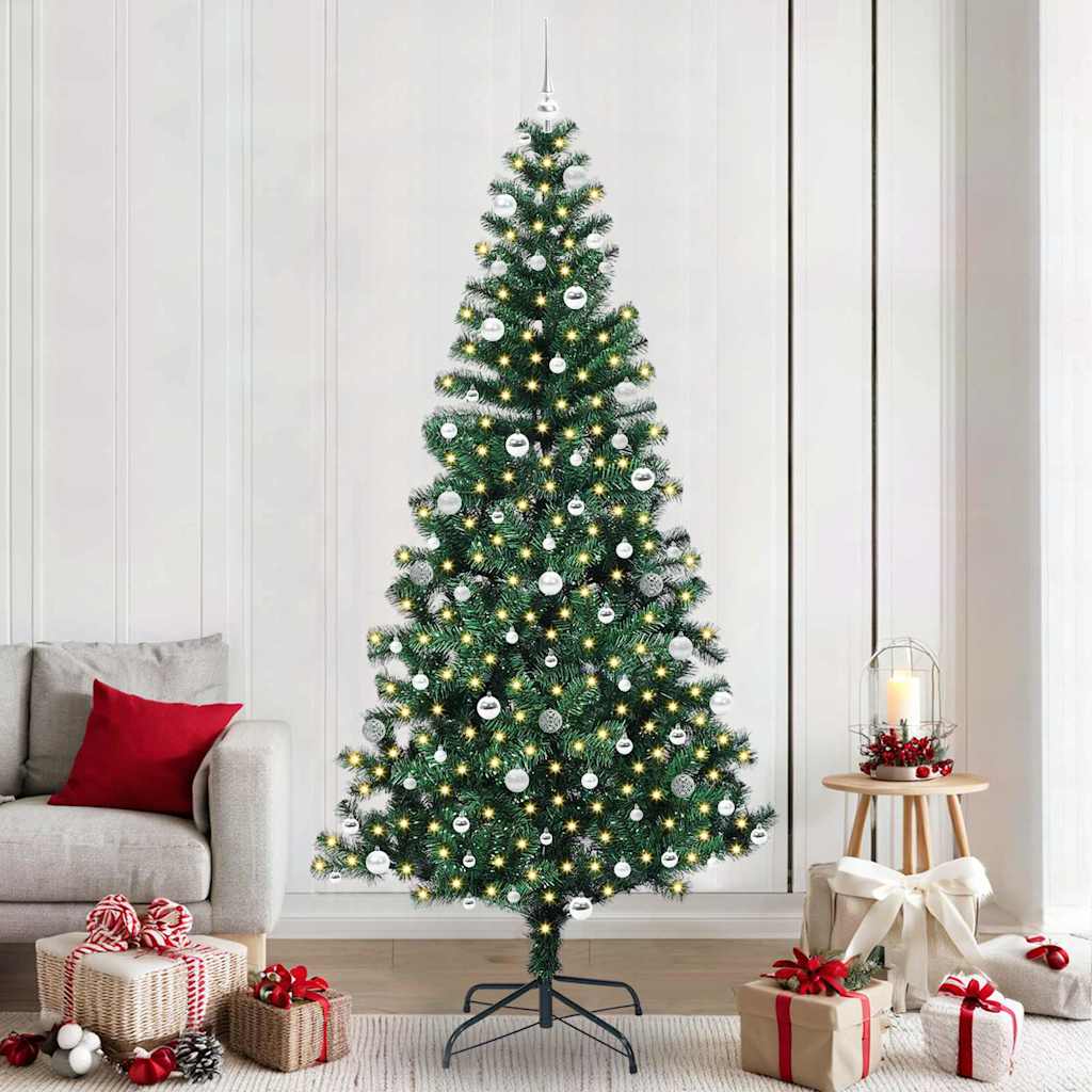 Kunstig Forbelyst Juletræ med stativ Grøn 240 cm PVC og metal