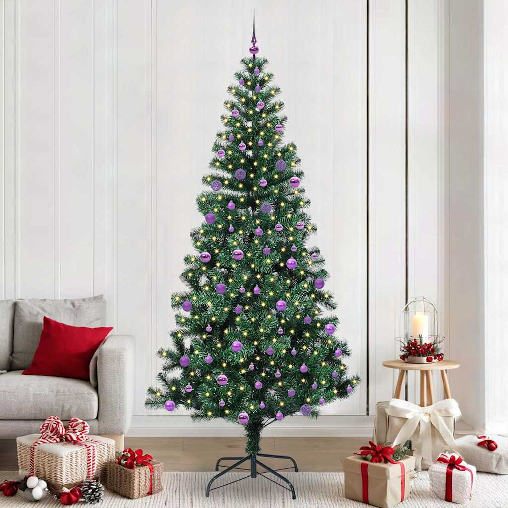 Kunstig Forbelyst Juletræ med stativ Grøn 240 cm PVC og metal
