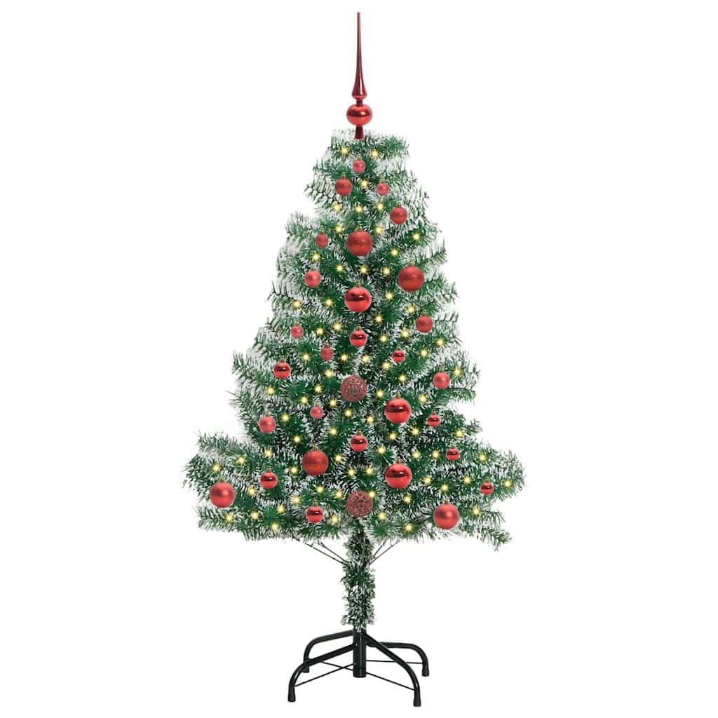 Kunstigt Juletræ Snebelagt med LED Lys Grøn og Hvid 120 cm