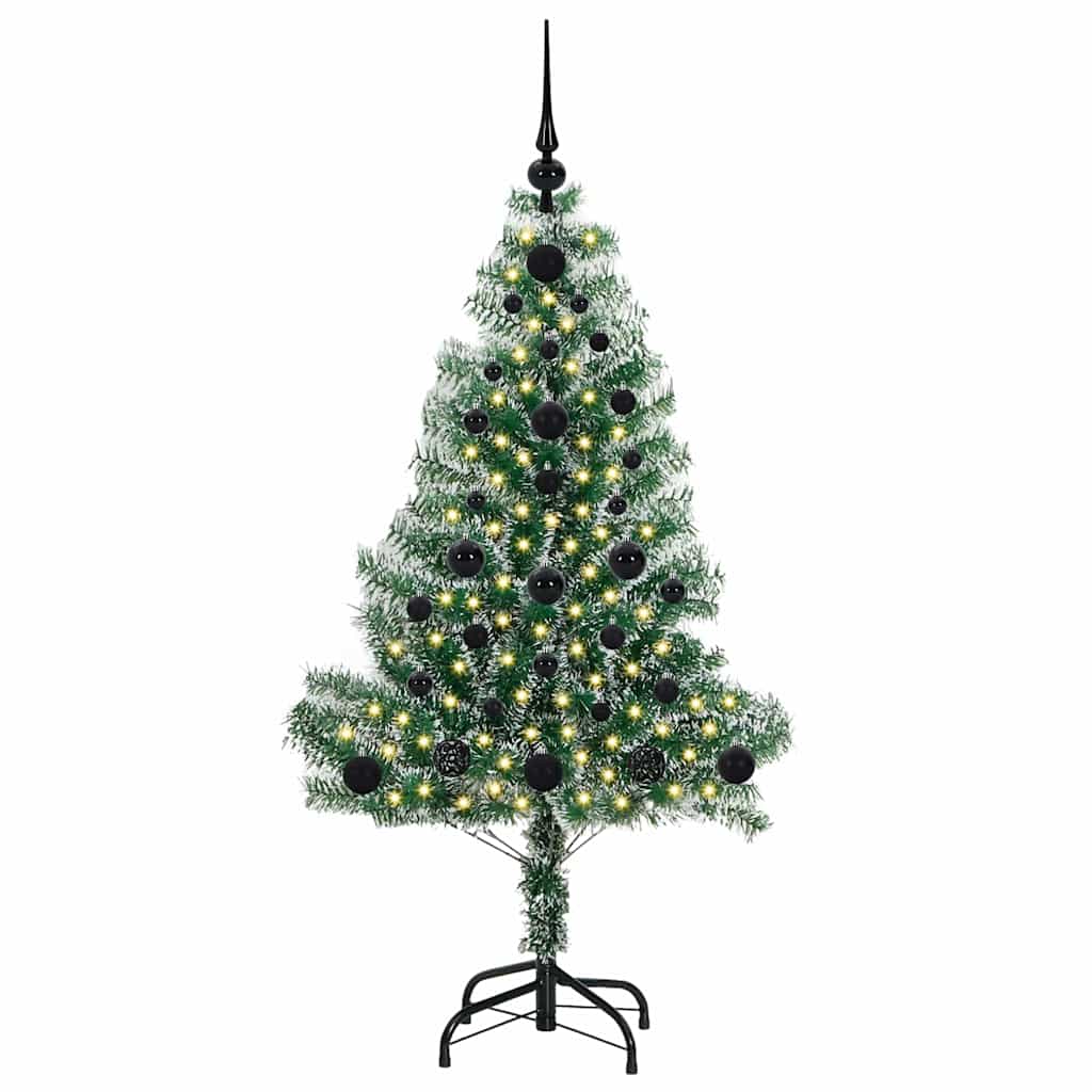 Kunstigt Juletræ Snebelagt med LED Lys Grøn og Hvid 120 cm