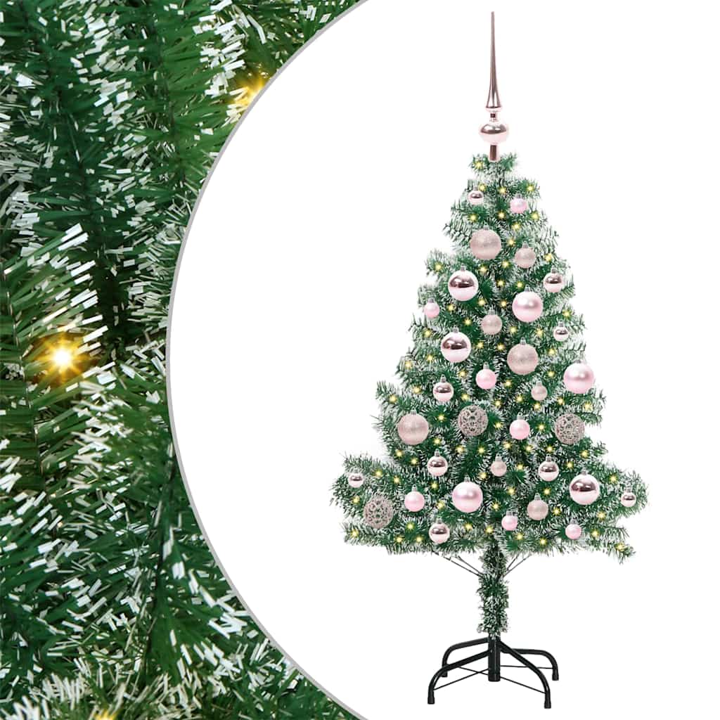 Kunstigt Juletræ Snebelagt med LED Lys Grøn og Hvid 120 cm