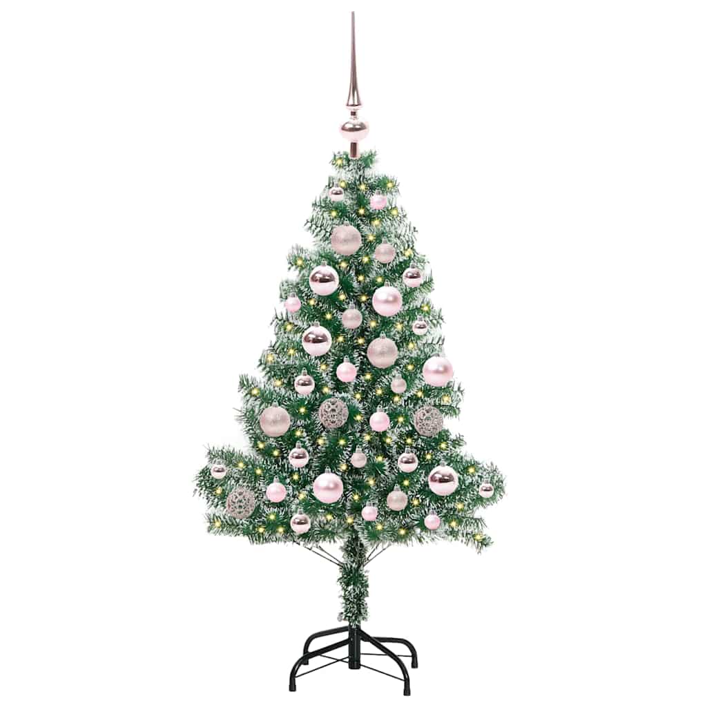 Kunstigt Juletræ Snebelagt med LED Lys Grøn og Hvid 120 cm