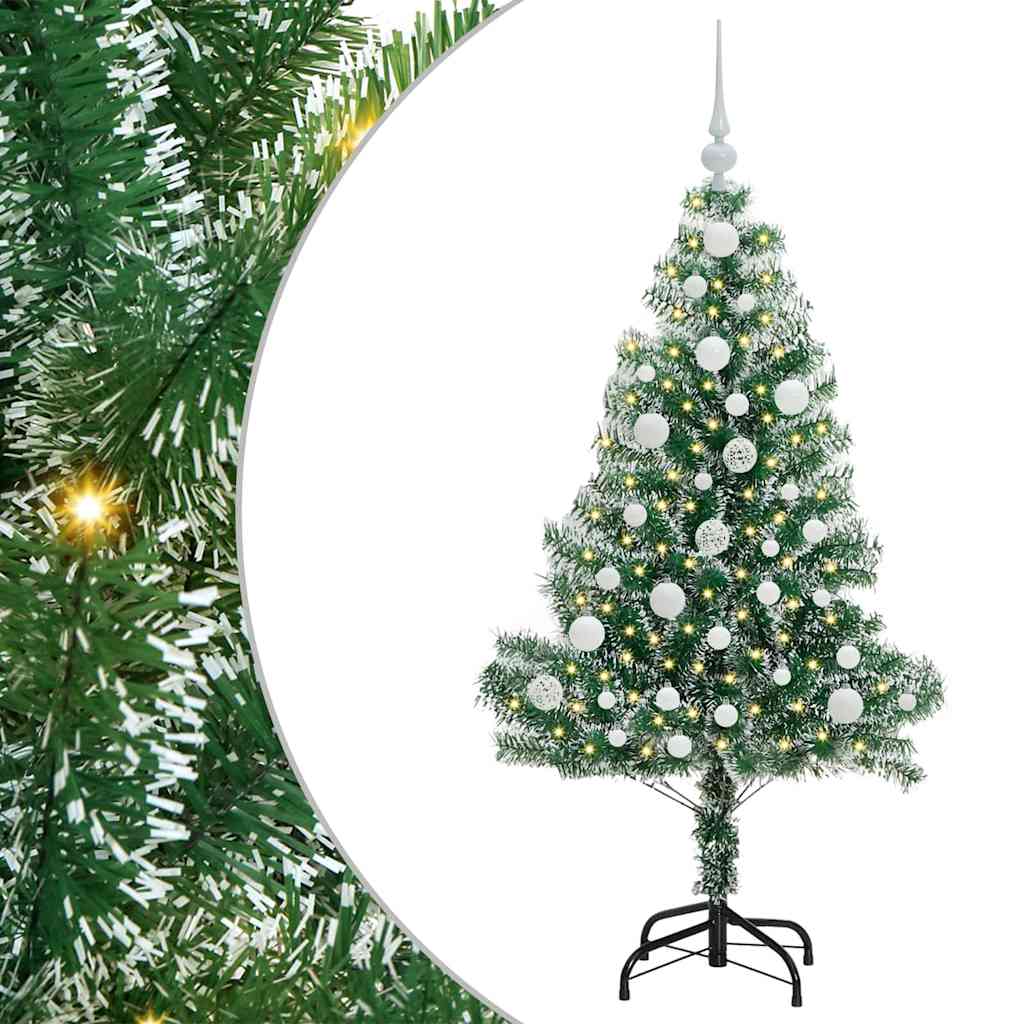 Kunstigt Juletræ Snebelagt med LED Lys Grøn og Hvid 120 cm