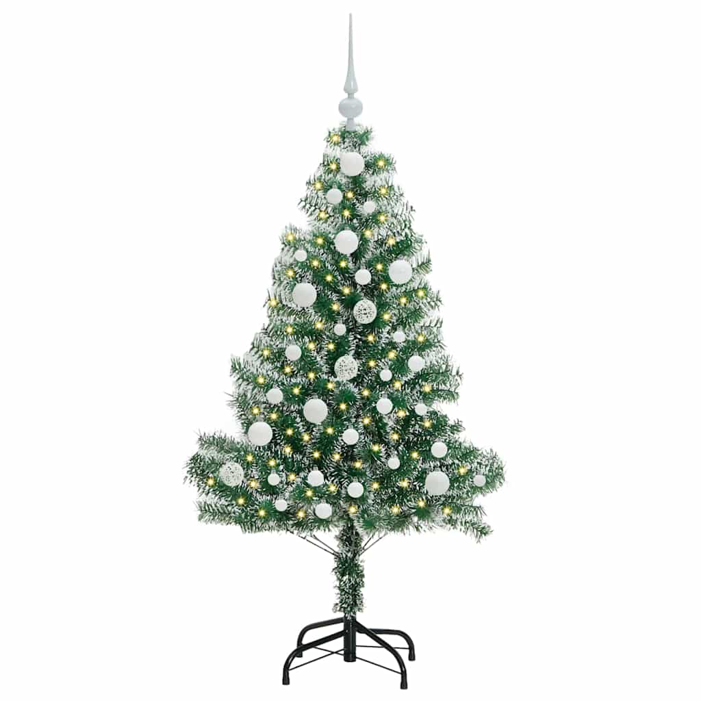 Kunstigt Juletræ Snebelagt med LED Lys Grøn og Hvid 120 cm