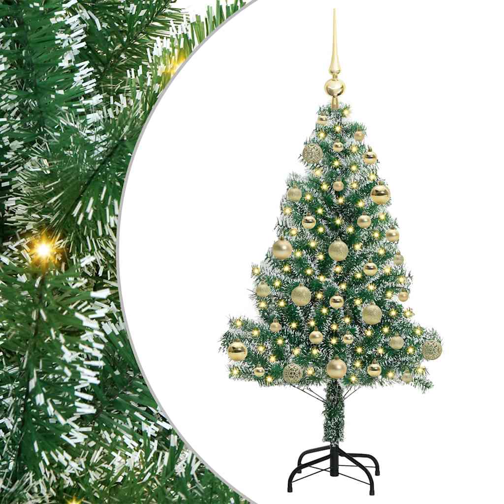 Kunstigt Juletræ Snebelagt med LED Lys Grøn og Hvid 120 cm