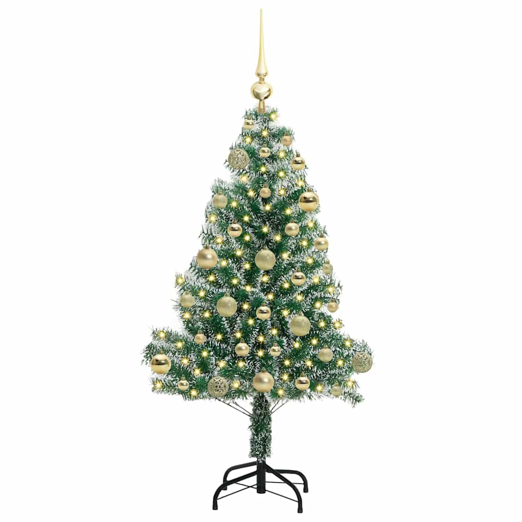 Kunstigt Juletræ Snebelagt med LED Lys Grøn og Hvid 120 cm